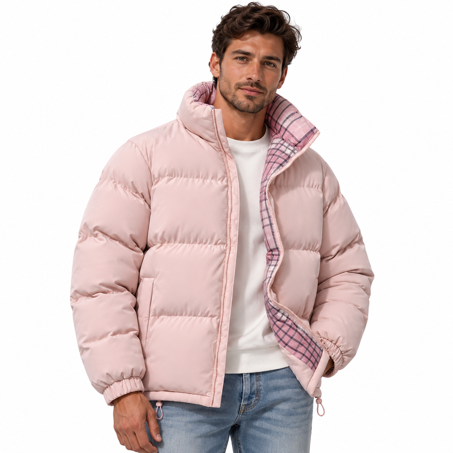 Doudoune homme imperméable col montant, doublure à carreaux | Le Damas