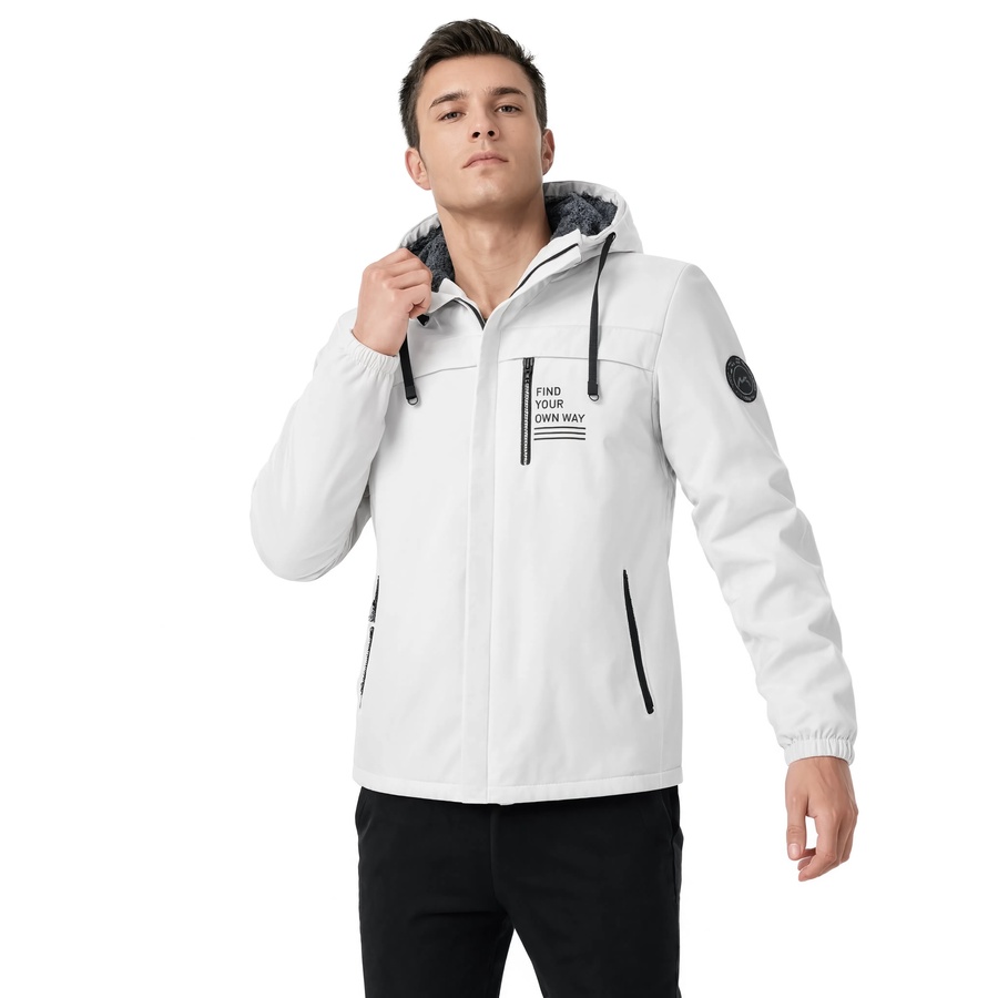 Veste hiver homme doublée polaire Le Versant, coloris beige, portée par un mannequin