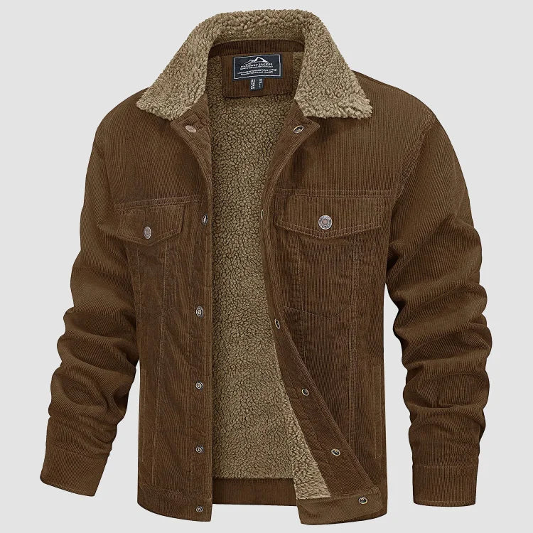 Veste homme velours côtelé doublée sherpa marron, vue 1 | Le Velours Sherpa