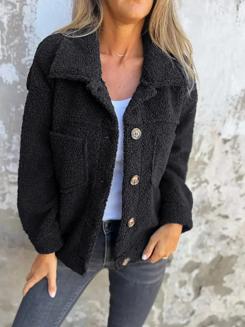 Surchemise femme teddy boutonnée noir, vue 4 | La Sucrée