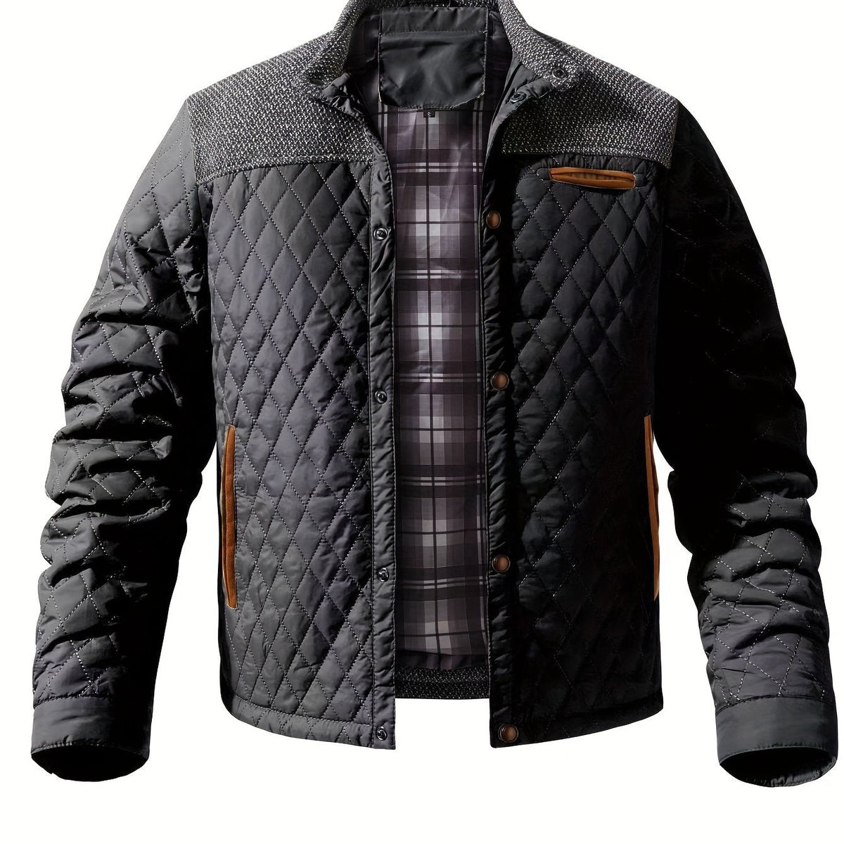 Veste homme matelassée losanges tricot noir, vue 6 | Le Passepoil
