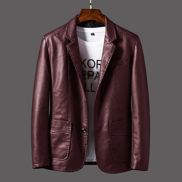 Blazer homme effet cuir cintré bordeaux, poches à rabat | Le Smoking