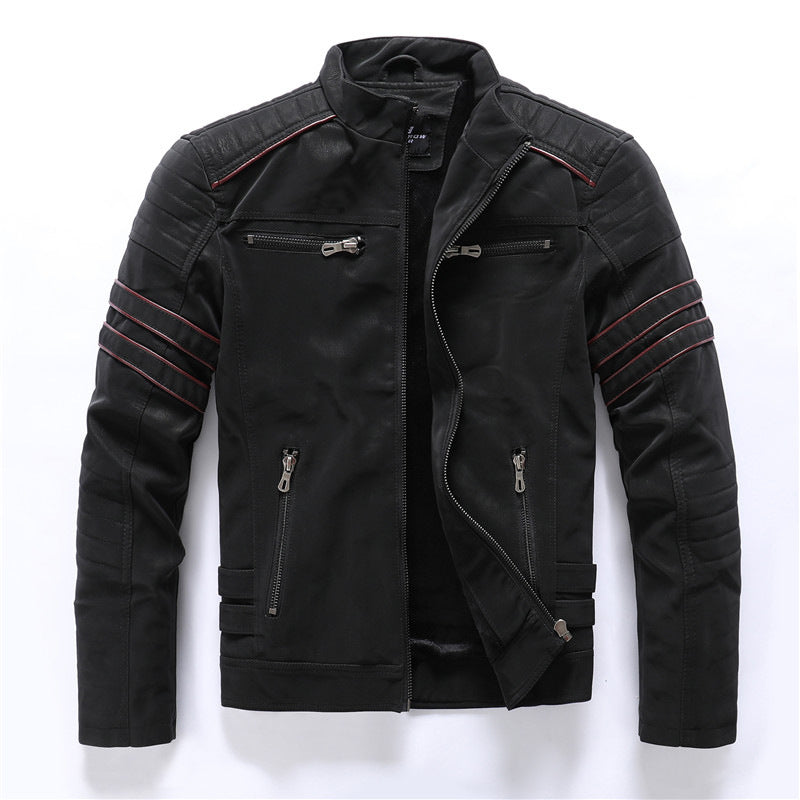 Veste motard homme noire effet cuir, zip asymétrique et poches zippées, vue de face