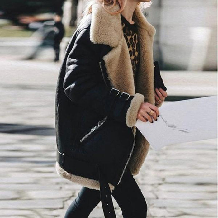 Veste aviateur femme effet daim col peluche noir, vue 3 | La Rousse