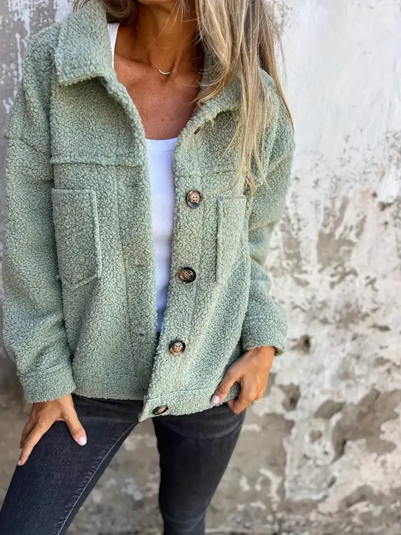 Surchemise femme teddy boutonnée vert, vue 3 | La Sucrée