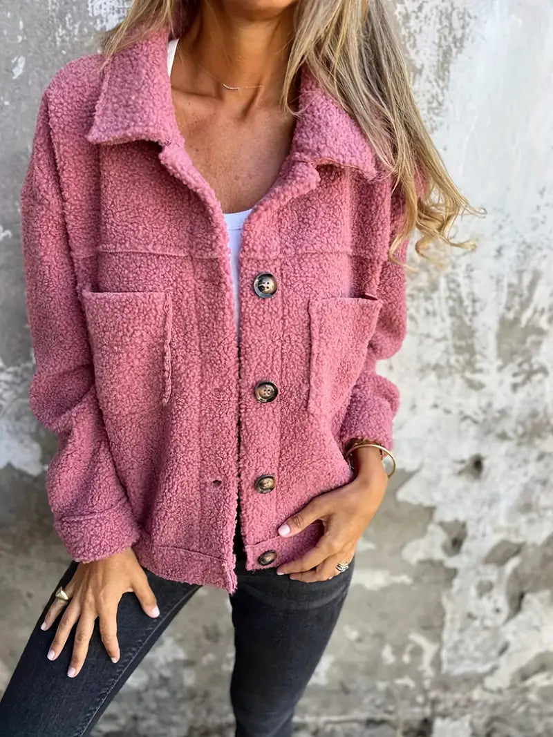 Surchemise femme teddy boutonnée rose, vue 1 | La Sucrée