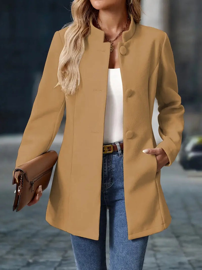 Veste femme longue col montant boutonnée, vue 3 | La Structurée
