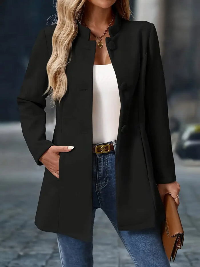 Veste femme longue col montant boutonnée noir, vue 2 | La Structurée