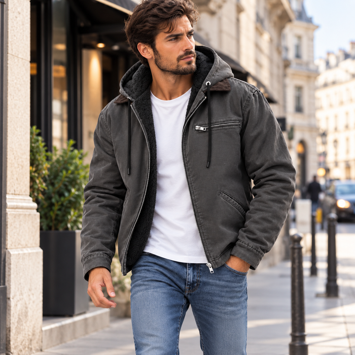 Veste homme effet daim à capuche doublée, coupe ajustée | Le Canyon