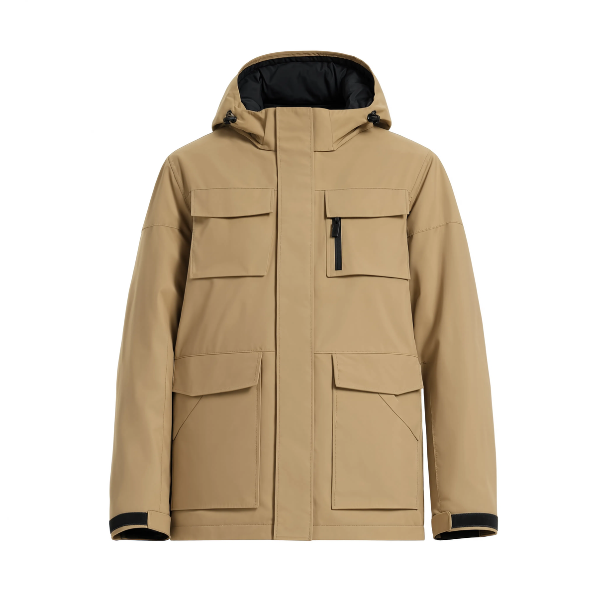 Veste de ski homme beige style cargo, vue produit sur fond blanc