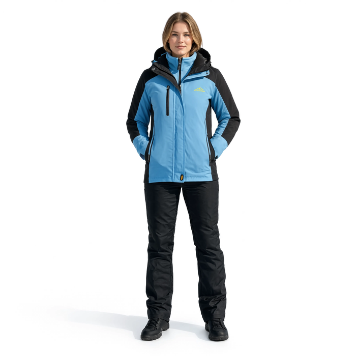 Parka de ski femme 3 en 1 La Piste bleue, mains dans les poches zippées