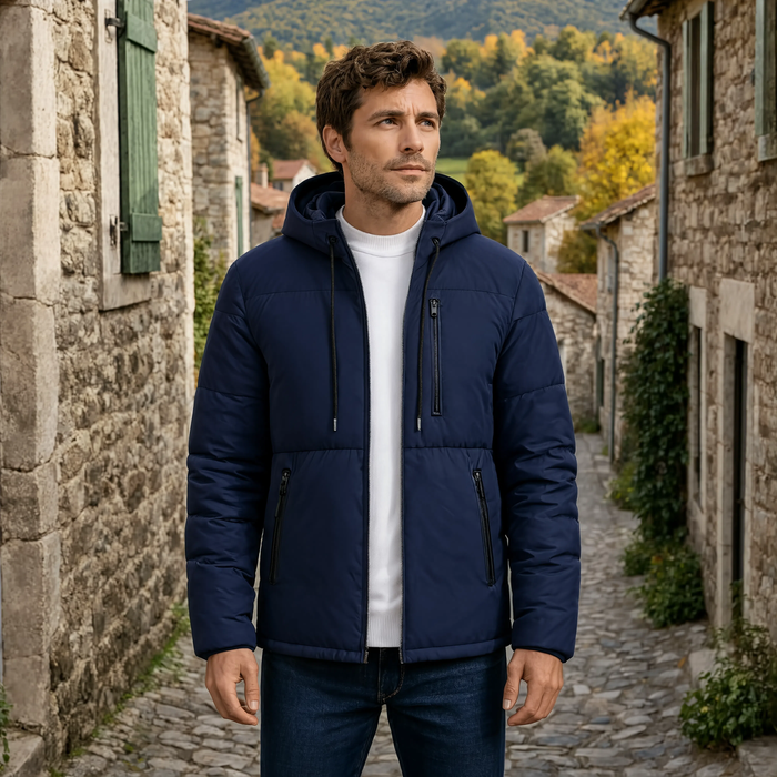 Parka homme matelassée à capuche rembourrage coton | L'Obsidienne