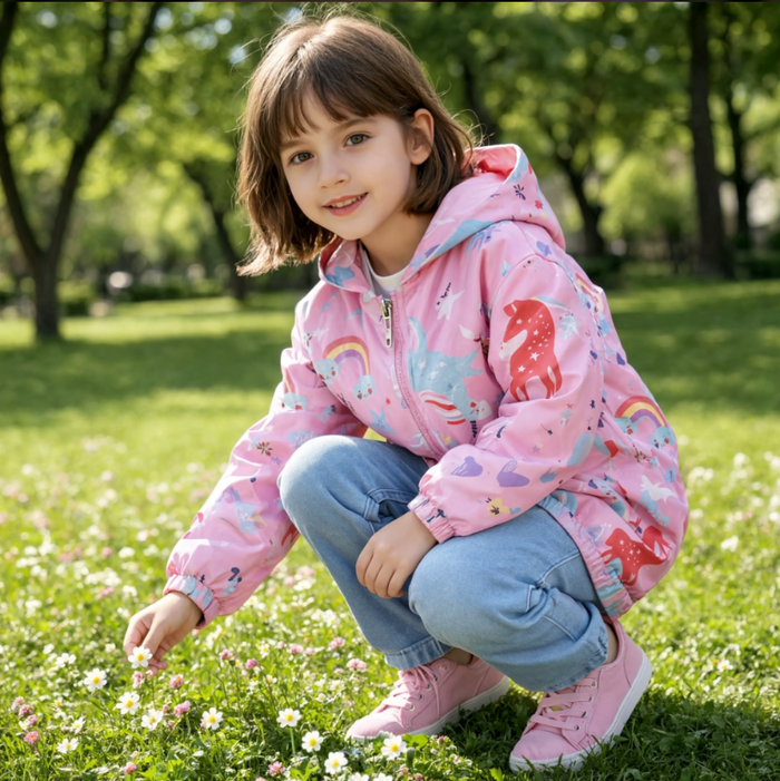 Parka fille  imperméable motif licorne à capuche 5 coloris | La Licorne
