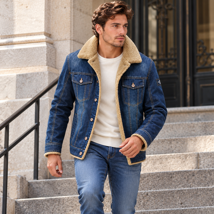 Veste en jean homme doublée sherpa, col peluche | Le Denim Fourré