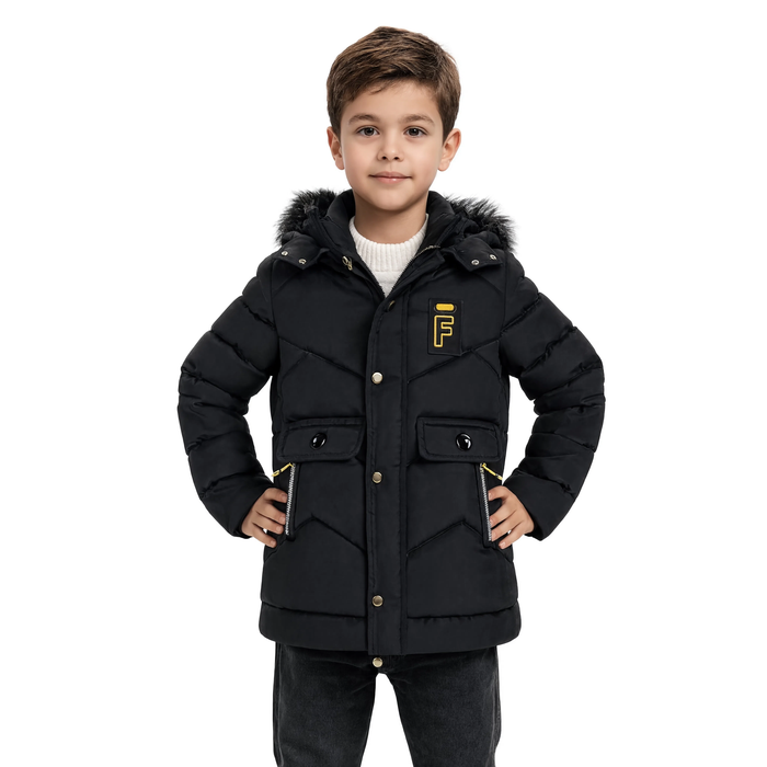 Parka enfant épaisse capuche fausse fourrure | Le Corbeau