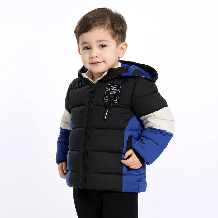 Parka garçon bicolore à capuche motif lettres | Le Maillot