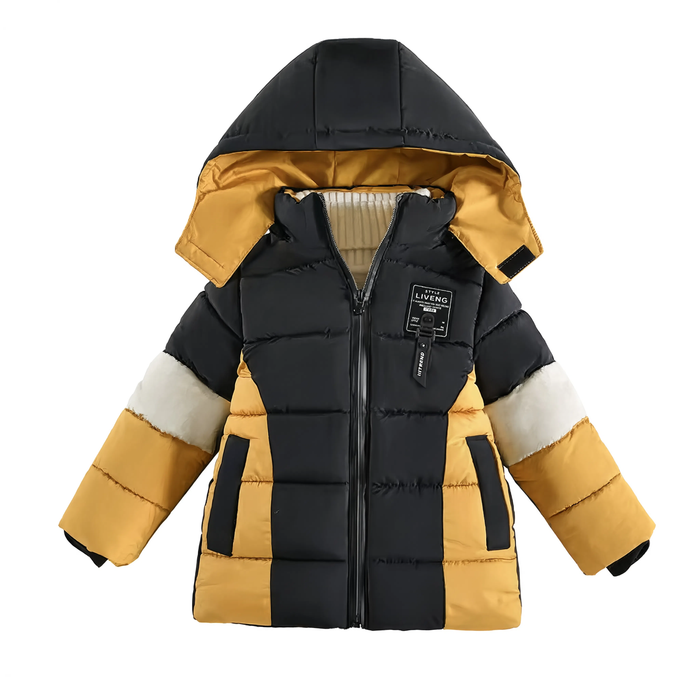 Parka garçon bicolore à capuche motif lettres | Le Maillot