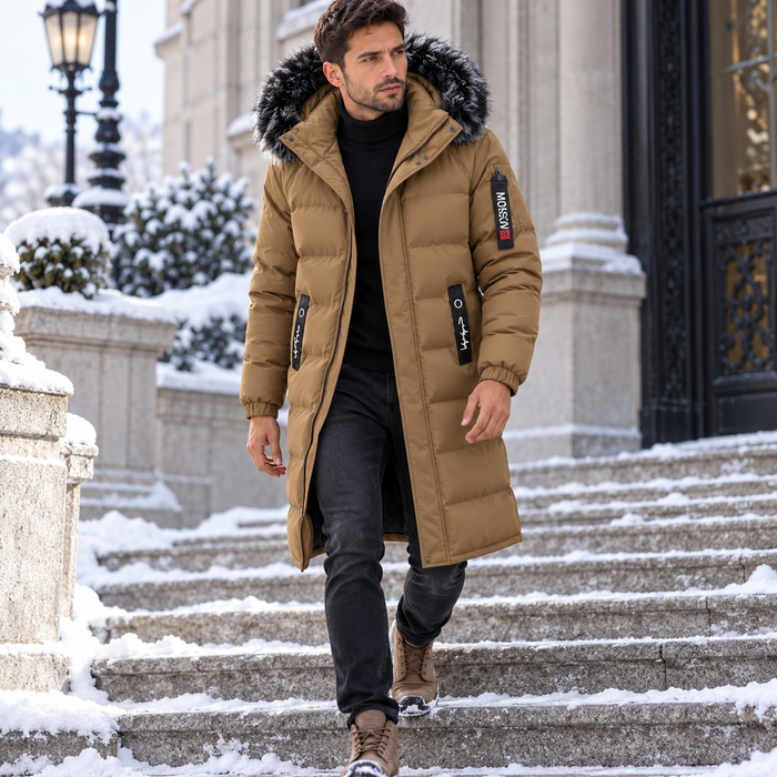 Parka homme matelassée beige à capuche amovible | Le Grès