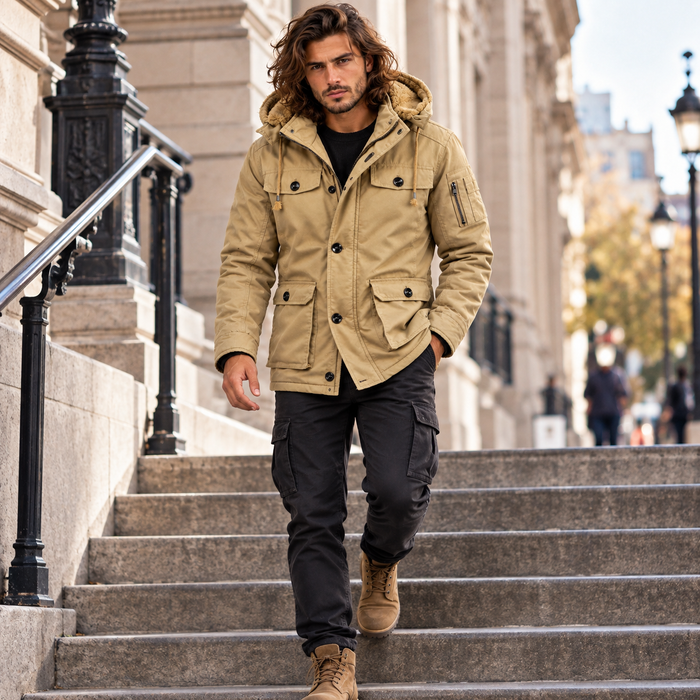 Parka hiver homme beige doublure polaire coton | Le Grès Clair