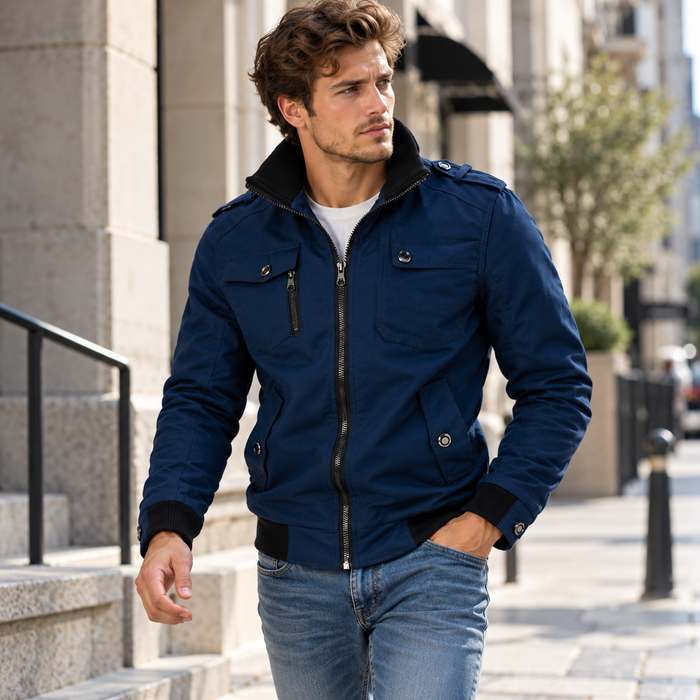 Blouson aviateur homme militaire à épaulettes, poches poitrine | L'Escadrille