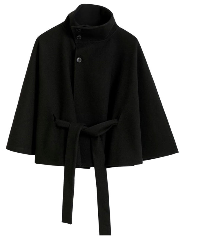 Manteau cape femme col montant ceinture noir, vue 8 | La Cape Camel