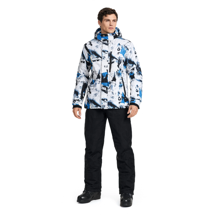 Homme portant la veste de ski imperméable Le Col à motif bleu, vue de face
