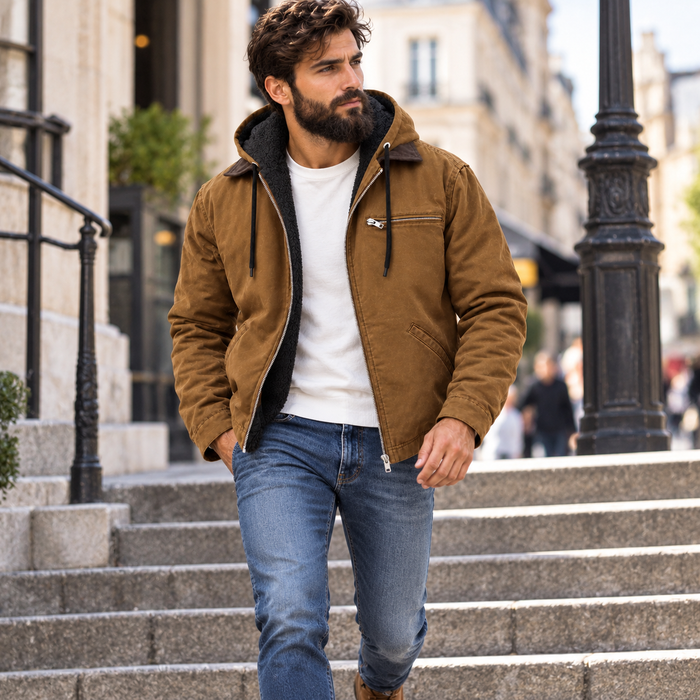 Veste homme effet daim à capuche doublée, coupe ajustée | Le Canyon