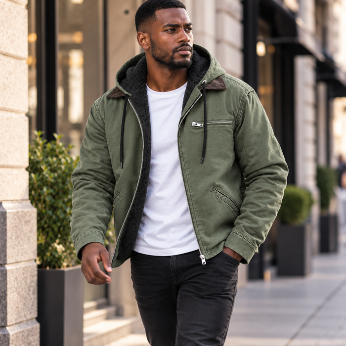 Veste homme effet daim à capuche doublée, coupe ajustée | Le Canyon