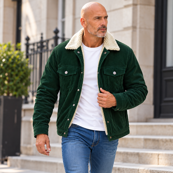 Veste homme velours côtelé doublée sherpa, col peluche | Le Velours Sherpa