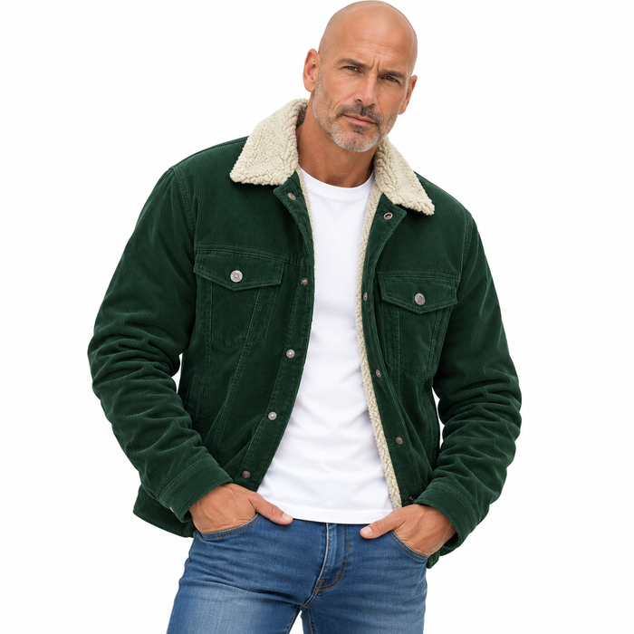 Veste homme velours côtelé doublée sherpa, col peluche | Le Velours Sherpa