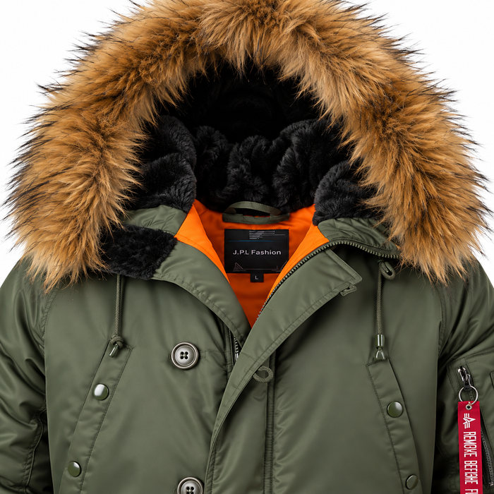 Parka longue homme capuche fausse fourrure amovible | Le Basalte