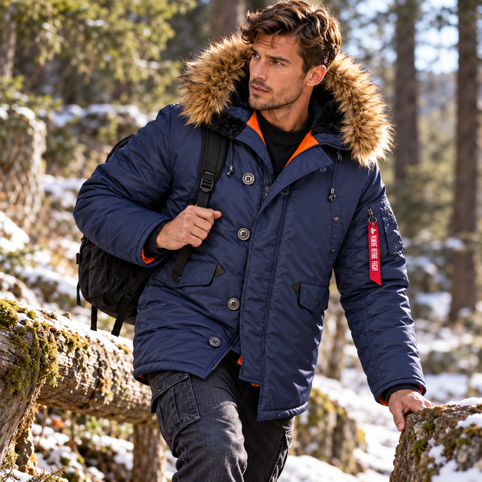Parka longue homme capuche fausse fourrure amovible | Le Basalte