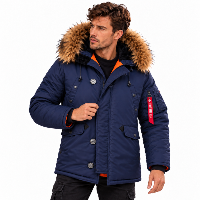 Parka longue homme capuche fausse fourrure amovible | Le Basalte