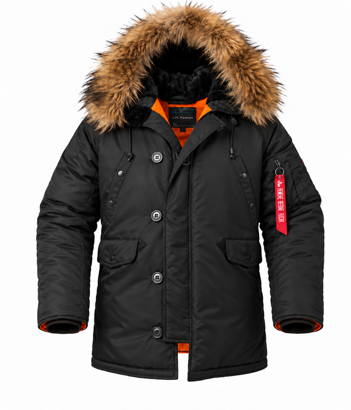 Parka longue homme capuche fausse fourrure amovible | Le Basalte