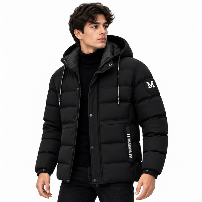 Parka hiver homme matelassée noire coupe-vent | Le Donjon