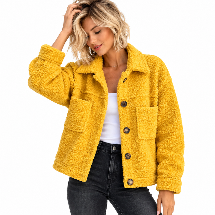 Surchemise femme teddy boutonnée, poches poitrine | La Sucrée