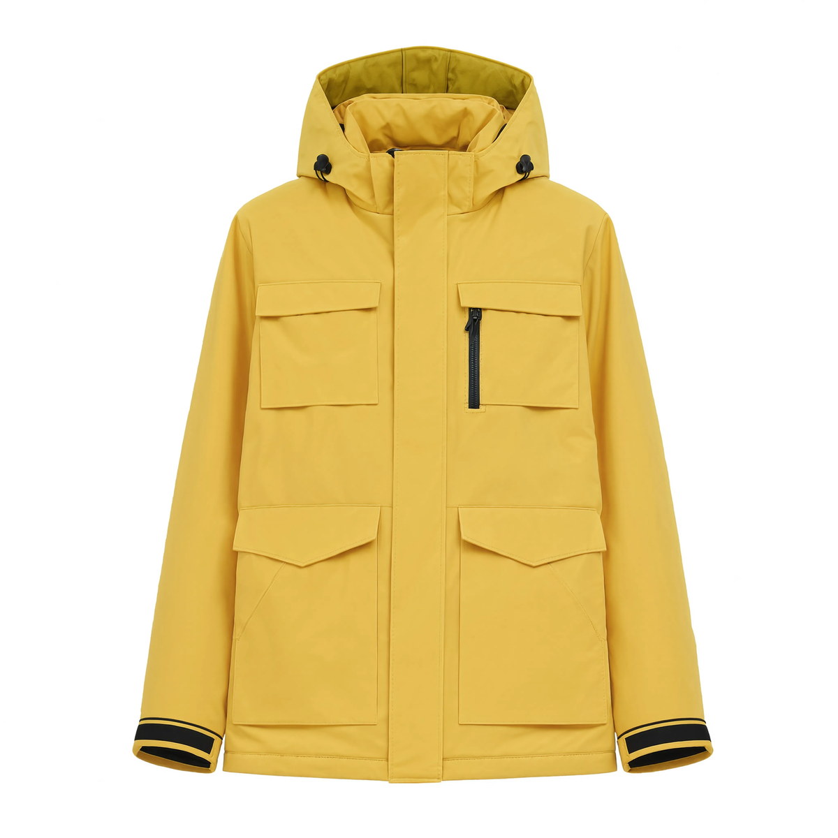 Veste de ski homme jaune style cargo, vue produit sur fond blanc