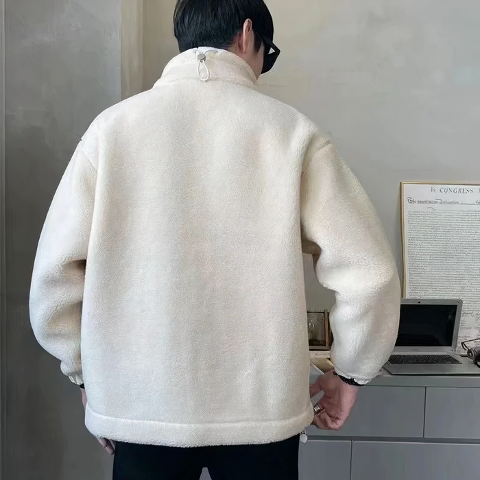 Veste homme polaire sherpa blanc cassé vue de dos, col montant | Le Mouton Blanc
