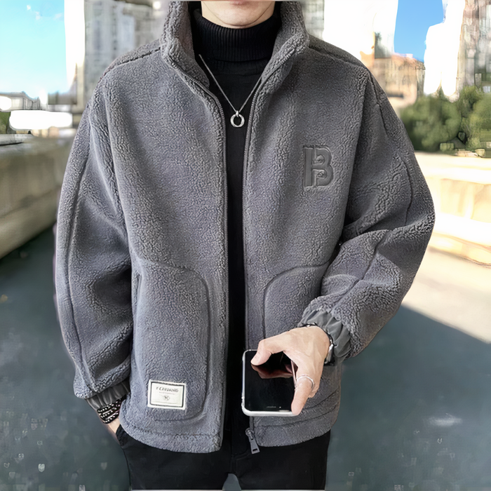 Veste homme polaire sherpa zippée grise, poignets élastiqués | Le Mouton Blanc