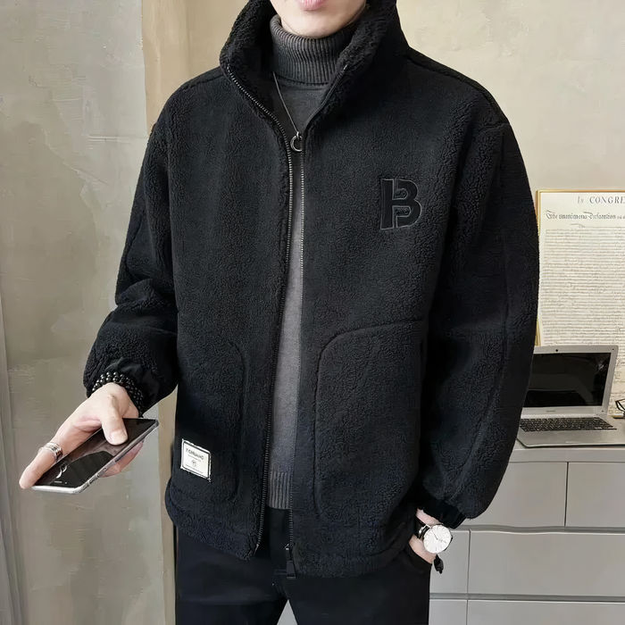 Veste homme polaire sherpa zippée noire, col montant épais | Le Mouton Blanc