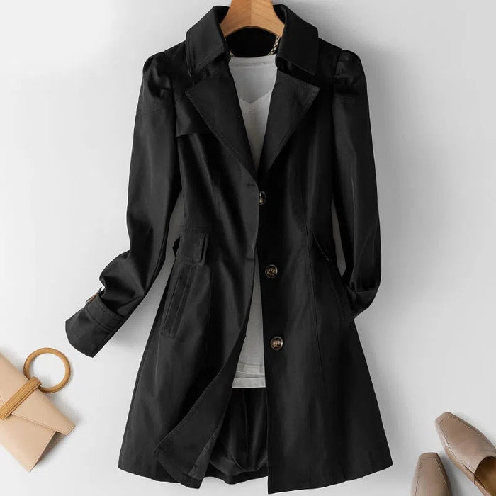 Trench femme mi-long taille coulissée noir, vue 1 | La Véronique