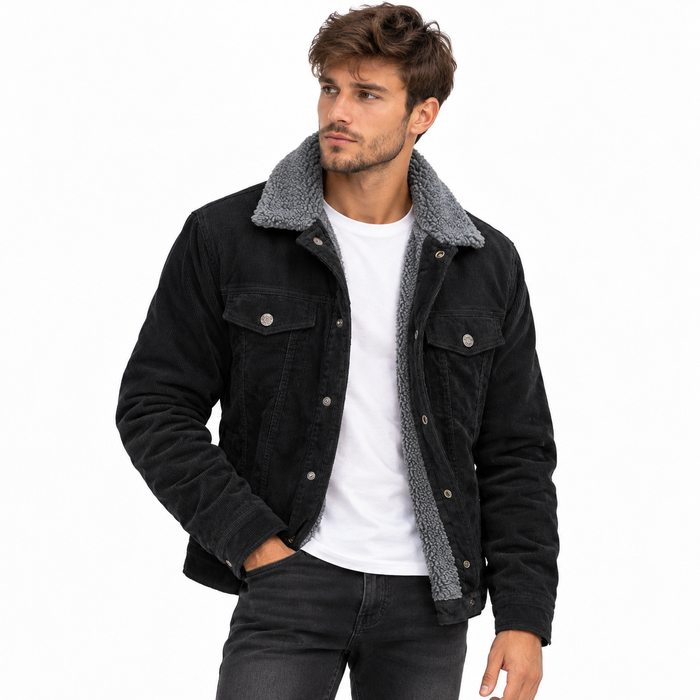Veste homme velours côtelé doublée sherpa, col peluche | Le Velours Sherpa