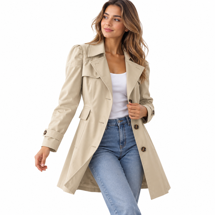 Trench femme mi-long à taille coulissée, col à revers | La Véronique