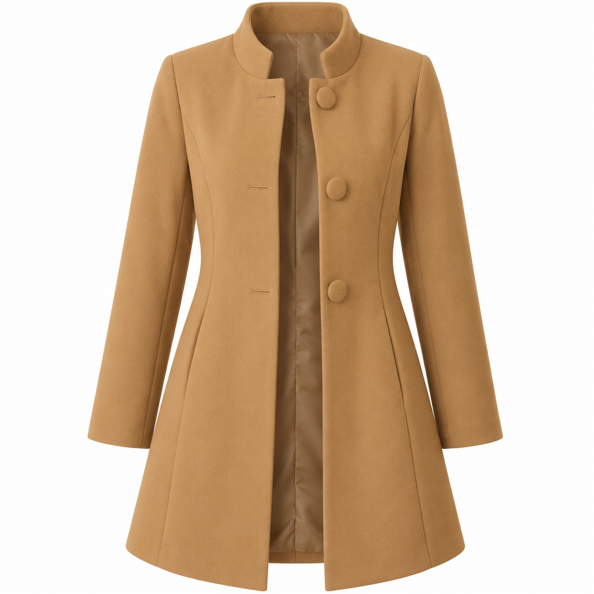 Veste femme longue col montant boutonnée, coupe structurée | La Structurée