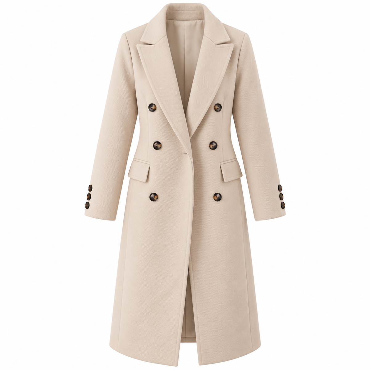 Trench femme beige à double boutonnage et poignets boutonnés, vue de face