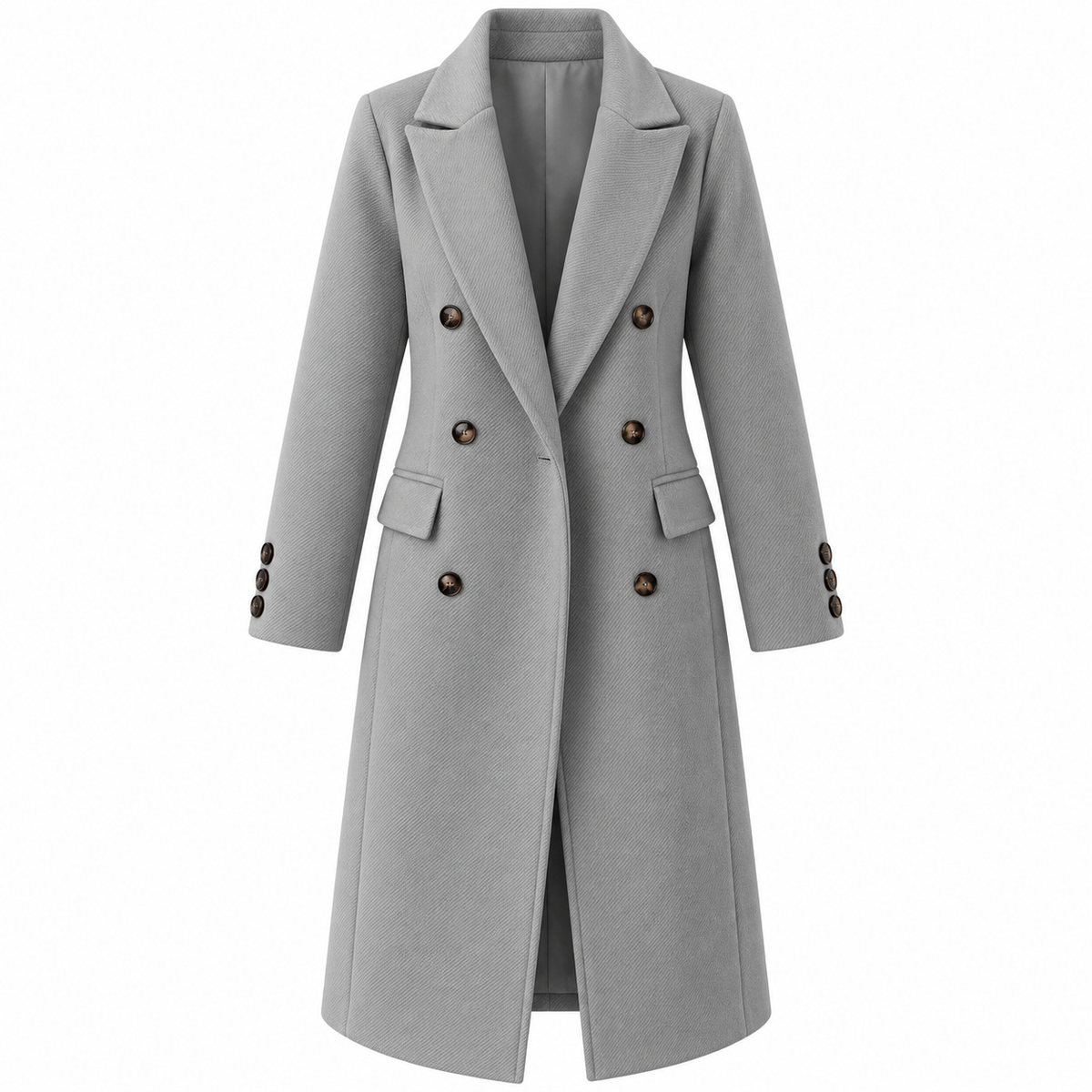 Trench femme gris à double boutonnage et poches à rabat, vue de face