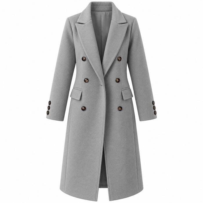 Trench femme gris à double boutonnage et poches à rabat, vue de face