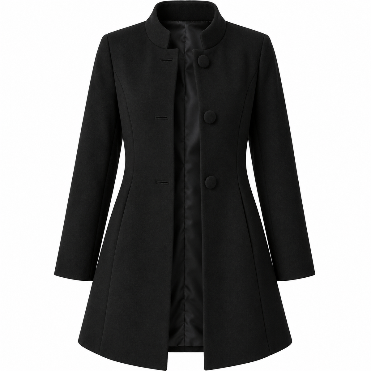 Veste femme longue col montant boutonnée, coupe structurée | La Structurée