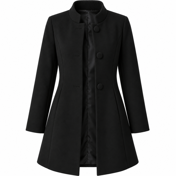 Veste femme longue col montant boutonnée, coupe structurée | La Structurée