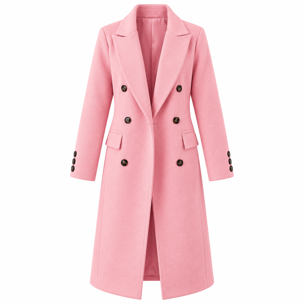 Trench femme rose à double boutonnage et poches à rabat, vue de face